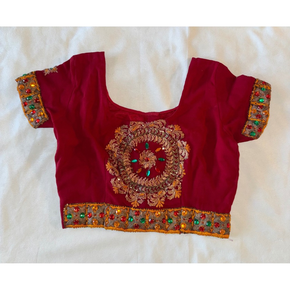 Embellished Red Short Sleeve Crop Top Indian Blouse Bollywood Party‎ Wear